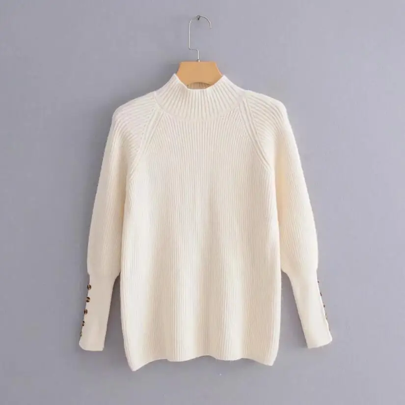 

Lanbaiyijia Newest O-neck Long Sleeve Women Sweaters Fashion Cuff Button Decoration Women Knitted Sweaters Women Tops 5 Color