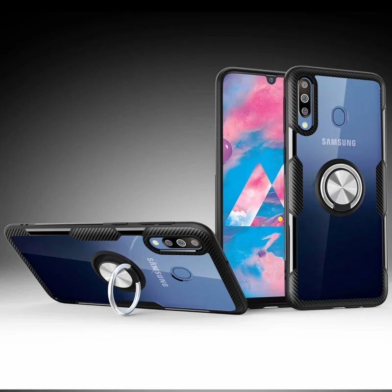 Black and Silver Чехол для samsung Galaxy M10 M20 M30 A10 A20 A30 A40 A50 A70 чехол прозрачный противоударный кольцо на палец, функцией подставки и магнитной защелкой чехол kimTHmall - Цвет: Black and Silver