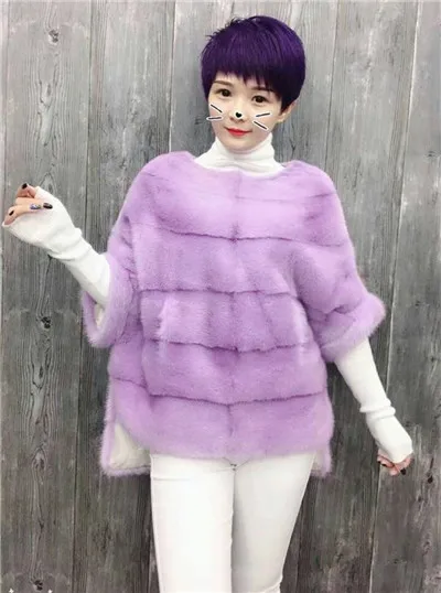 violet Женская шуба из натурального меха норки, куртка летучая мышь на молнии, осенне-зимняя короткая популярная шуба из меха норки - Цвет: violet