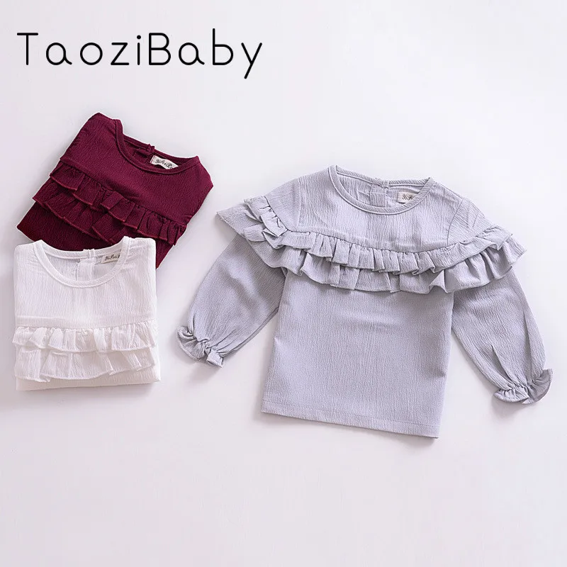 Children's clothing spring and autumn long-sleeved T-shirt new children Europe theUnited States flouncing primershirt Enfant |