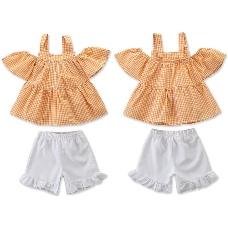 Жилет на бретельках для маленьких девочек клетчатый топ с открытыми плечами и