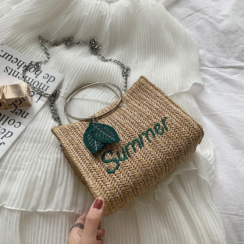 Женская Соломенная трикотажная сумка летняя пляжная плетеная Сумка в стиле бохо