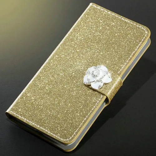 Golden Camellia Роскошный Модный сверкающий чехол для Leagoo M5 M7 M8 M9 Kiicaa power mix Plus Pro, чехол-книжка с бумажником - Цвет: Golden Camellia