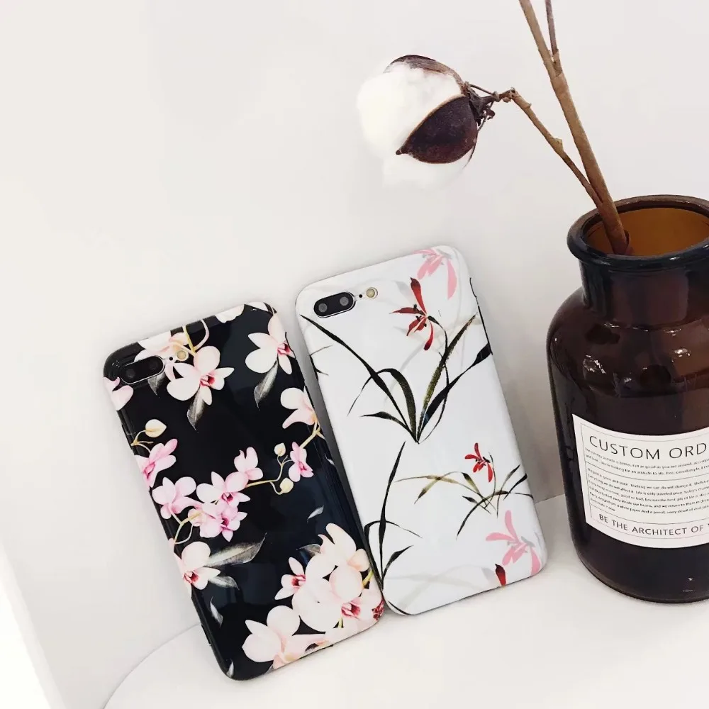 Netarlier Floral Case For iPhone7 8 Spring Summer Pink Flowers Phone Protective IMD Soft Cover Glossy Cherry Blossoms White |