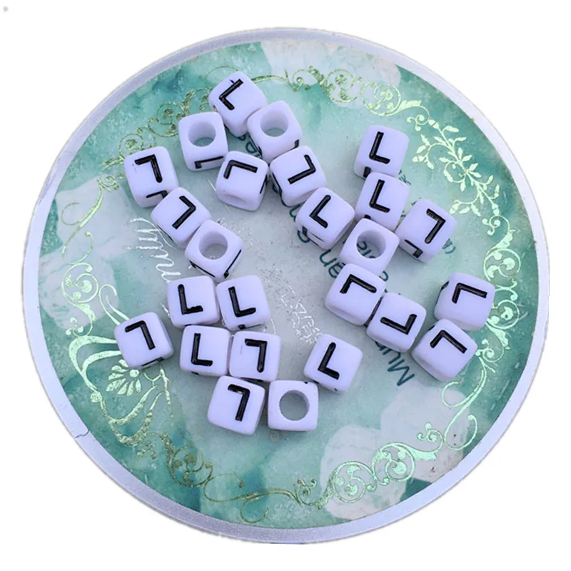 

Wholesale 6*6MM White with Black Printing Individual Letters Plastic Beads Initial L Cube Square Alphabet Letter Plastic Beads