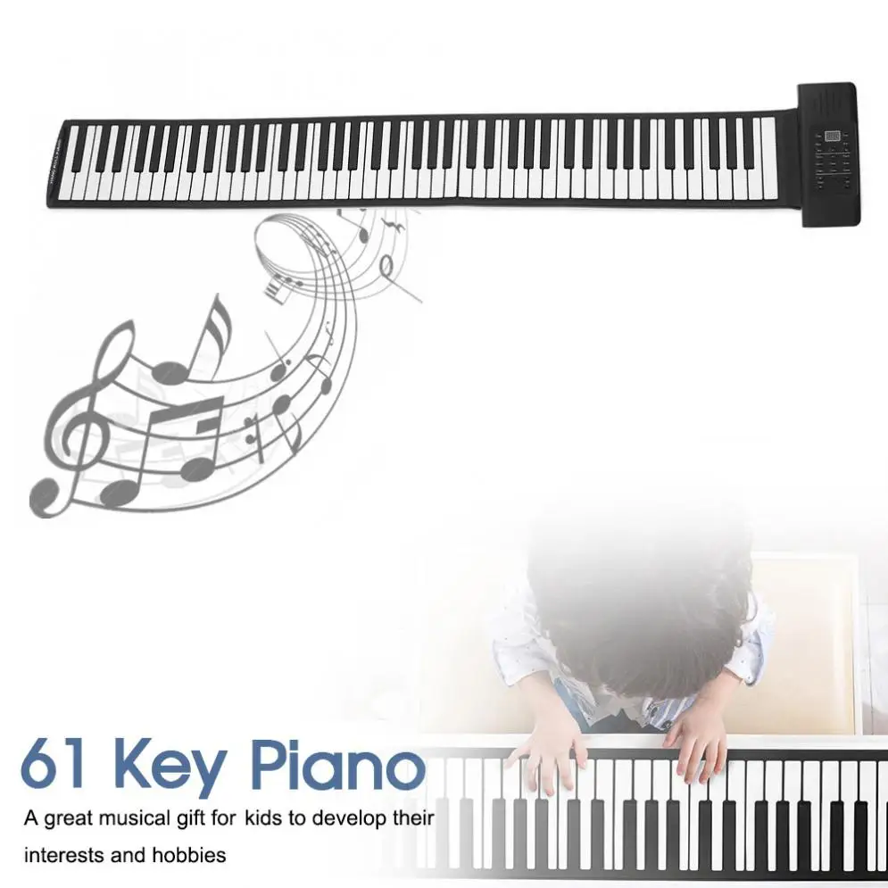 61 Keys USB MIDI Output Roll Up Piano Rechargeable Electronic Portable Silicone Flexible Keyboard Organ Built-in Speaker