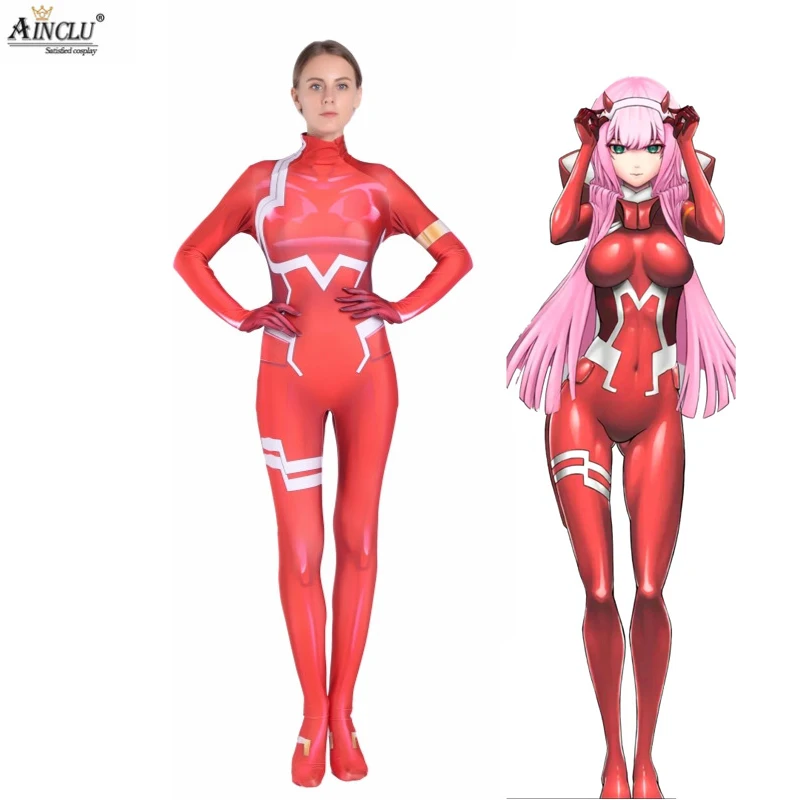 Ainclu взрослые дети аниме 3D женщины Дарлинг в FRANXX 02 Zero Two Косплей Костюм Zentai боди костюм комбинезоны для Хеллоуина