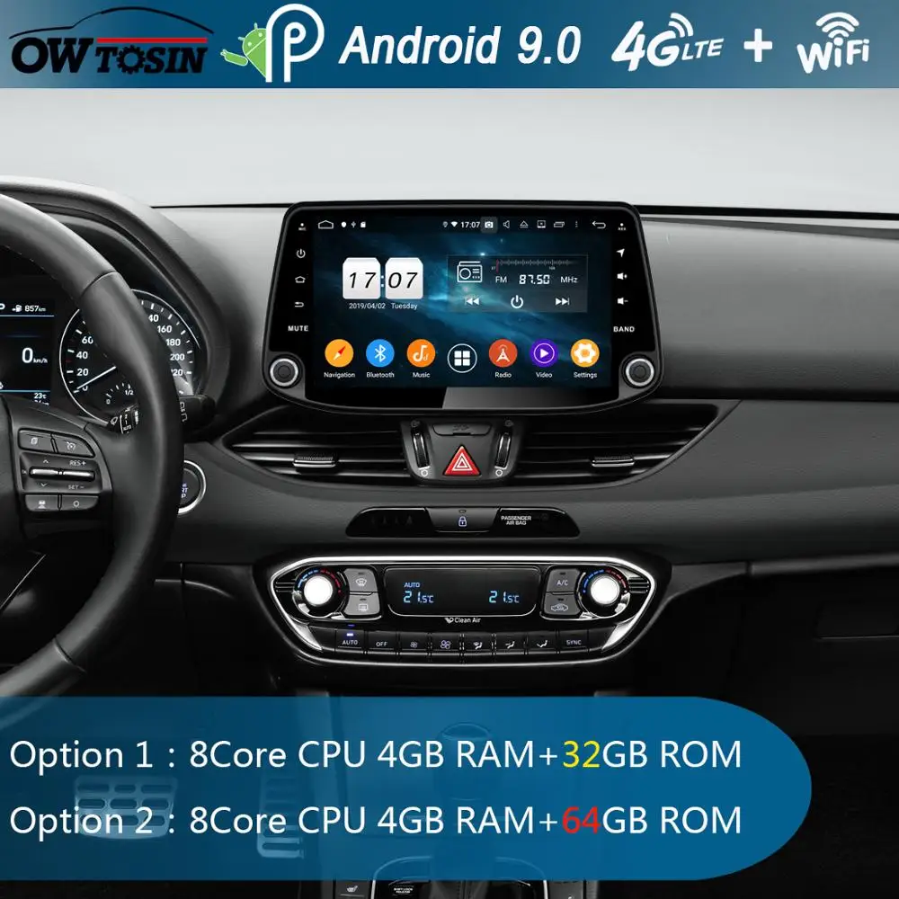 Автомагнитола 9 дюймов IPS Восьмиядерный 4 Гб ОЗУ + 64 ПЗУ Android 0 DVD GPS для Hyundai I30 2017 2018