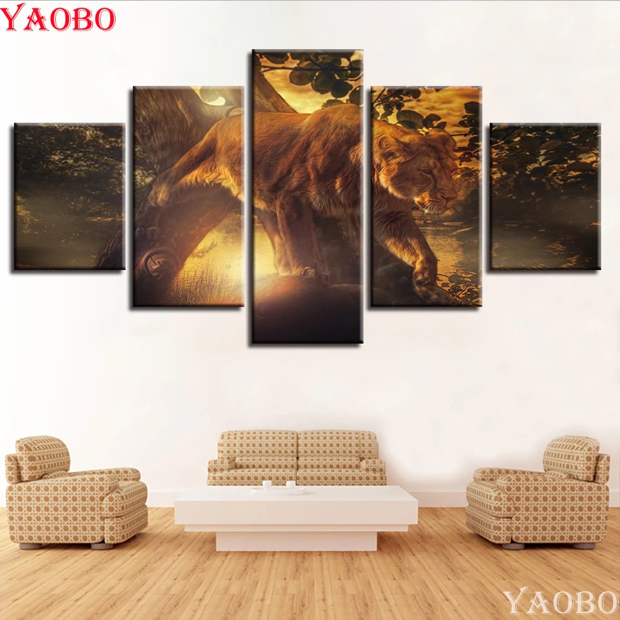

5pcs/set diy 5d diamond painting Animal Lion Diamond embroidery mosaic Painting Living Room Office Bathroom Restaurant Decor