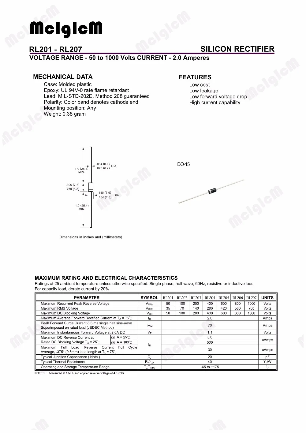MCIGICM 100 шт. выпрямительный диод 2A 1000 В DO-15 RL207 | Электронные компоненты и