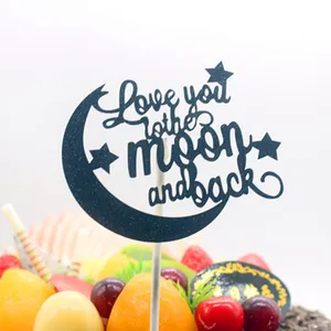 Love You To The Moon And Back (мама я тебя на день рождения торт фигурки жениха и невесты; Блестящий золотистый Серебристый Multi Touch Screen для свадьбы Engagemen вечерние декор для выпечки торта флаг