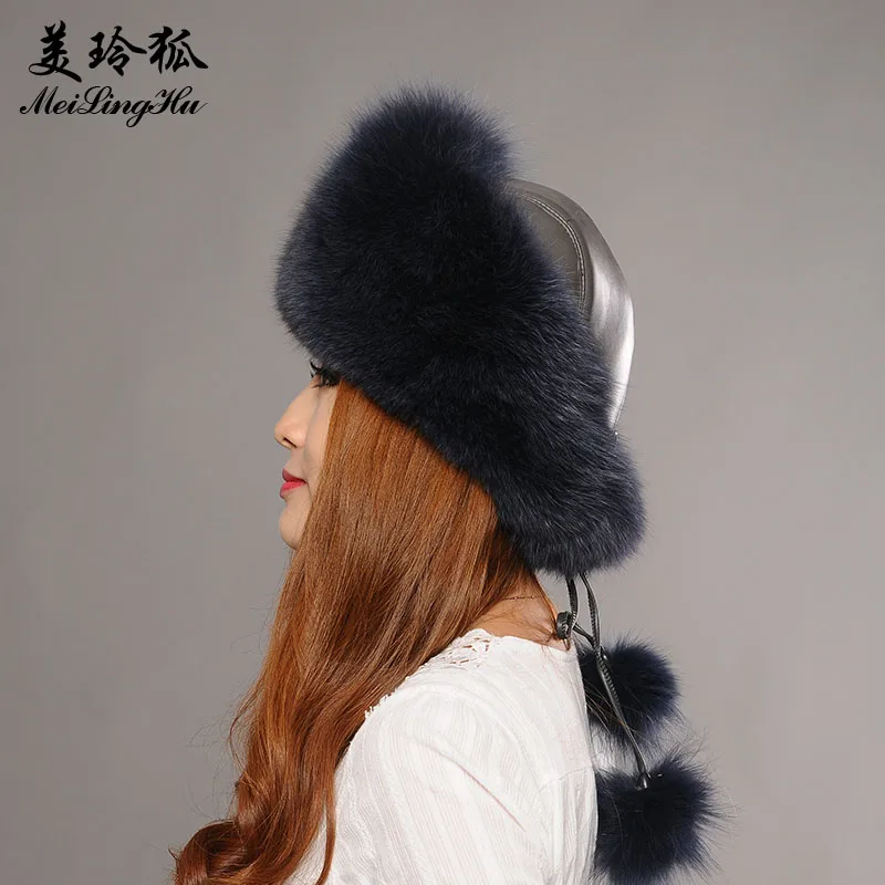 Женская трикотажная Шапка-бини из натурального Лисьего меха новинка 2017 модная