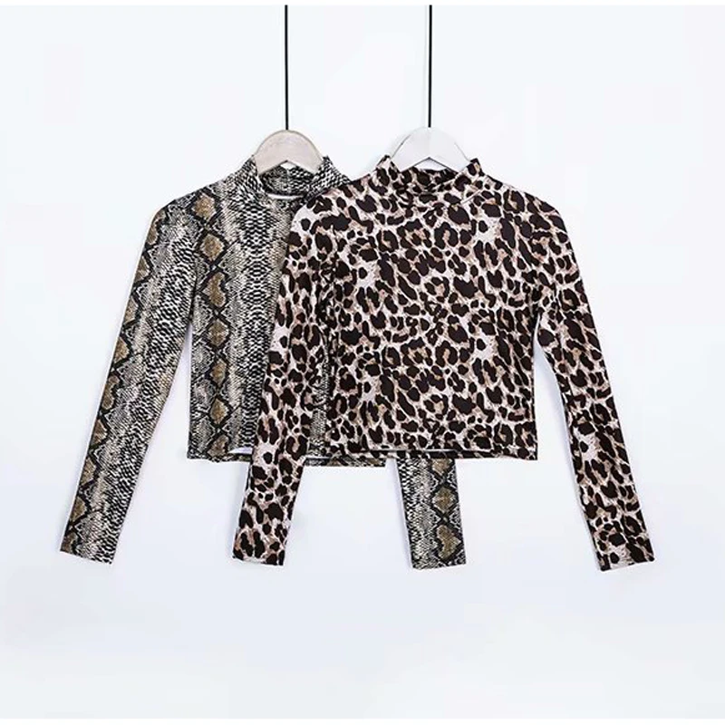 Водолазка Для женщин High Street Wear Leopard и со змеиным принтом с коротким длинным