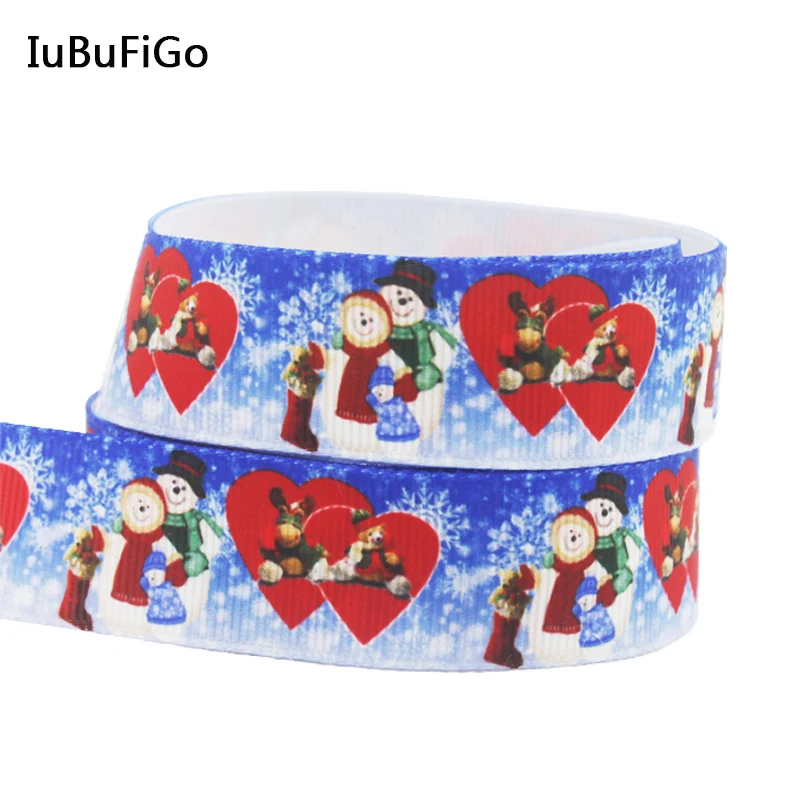 

[IuBuFiGo] New 10Y Christmas Snowman,7/8 inch Grosgrain Printed ribbon,Hair bow DIY handmade 22mm Blue ribbons X-1733