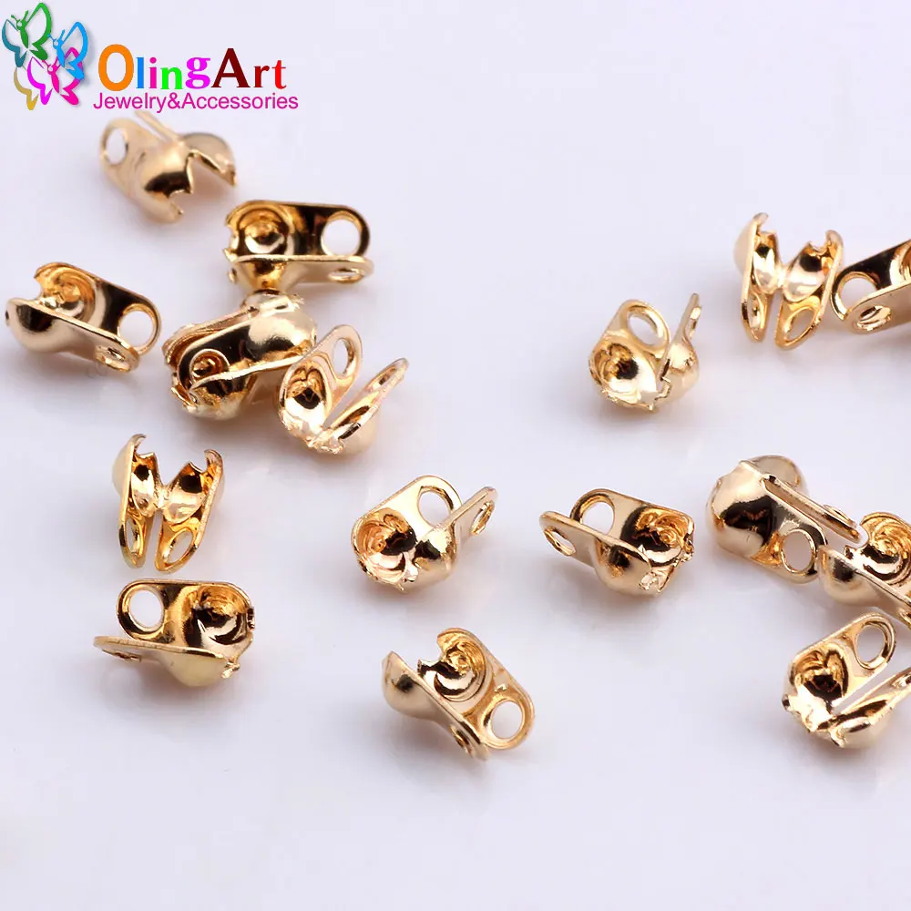 

OlingArt 25pcs/lot Metal copper products electroplated KC Gold chain Crimp End Caps For DIY Bracelet necklace Jewelry making