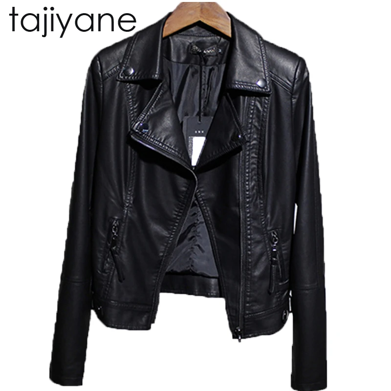 

TAJIYANE 2018 New Fashion Spring And Autum Short Stand Collar Casual Pu LeatherSlim Shot Female Jacket With Special Design LD037