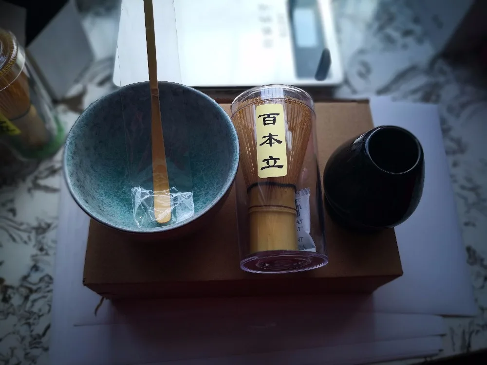 Японский ручной работы Batidor комплект маття Maccha венчик чайный сервиз, четыре шт фарфоровый бамбуковый чайный сервиз