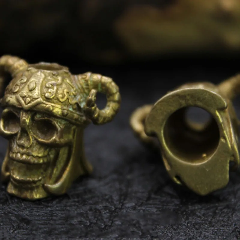 EDC Чистая медь Orc Berserker Череп Кулон латунный Череп шлем DIY веревка капля подвесной фонарик бусы на веревочке инструмент Аксессуары