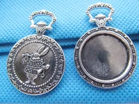 10pcs large antique silverantique bronze vintage rabbit pocket watch base setting pendant charm35mm cabochoncameo tray bezel