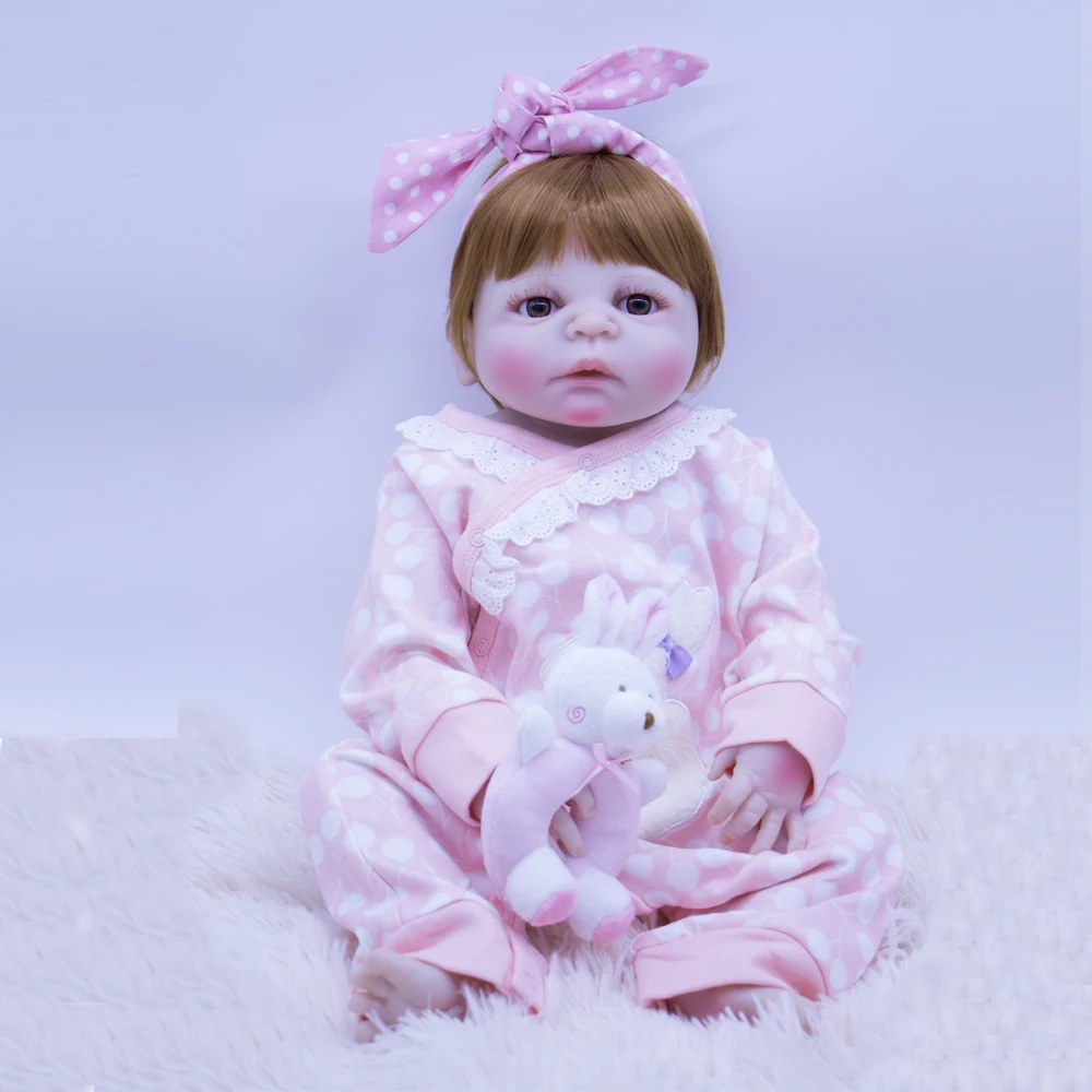 

High quality materials Silicone Reborn Baby Doll Toy 55cm brown hair Princess Babies Like Alive Bebe Girls play toys best Gift