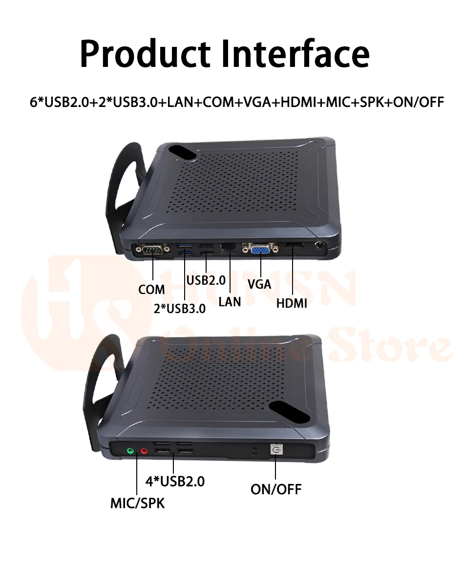 Мини-ПК, настольный компьютер, Intel Core I7 3537U, Windows 10/Ubuntu, [HUNSN BH06L],(COM/VGA/HD/LAN/8USB2. 0/Fan