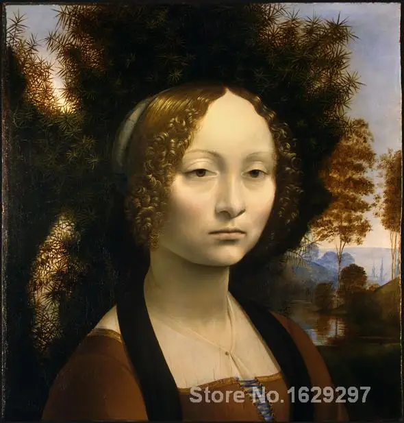 

Portrait Woman painting Leonardo Da Vinci Ginevra De Benci handmade High quality