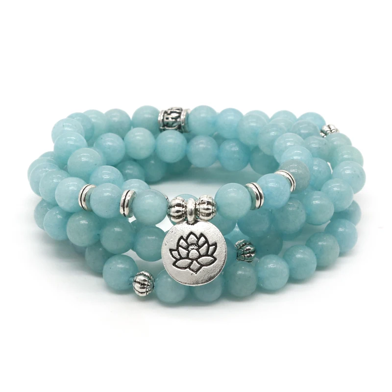 Lotus Pure Amazonite 8 мм буддизм матовый Амазонит браслет Лотос четки 108 молитвенные бусы мала браслеты или ожерелье для женщин тибетские ювелирные изделия BD-22 - Окраска металла: Lotus Pure Amazonite