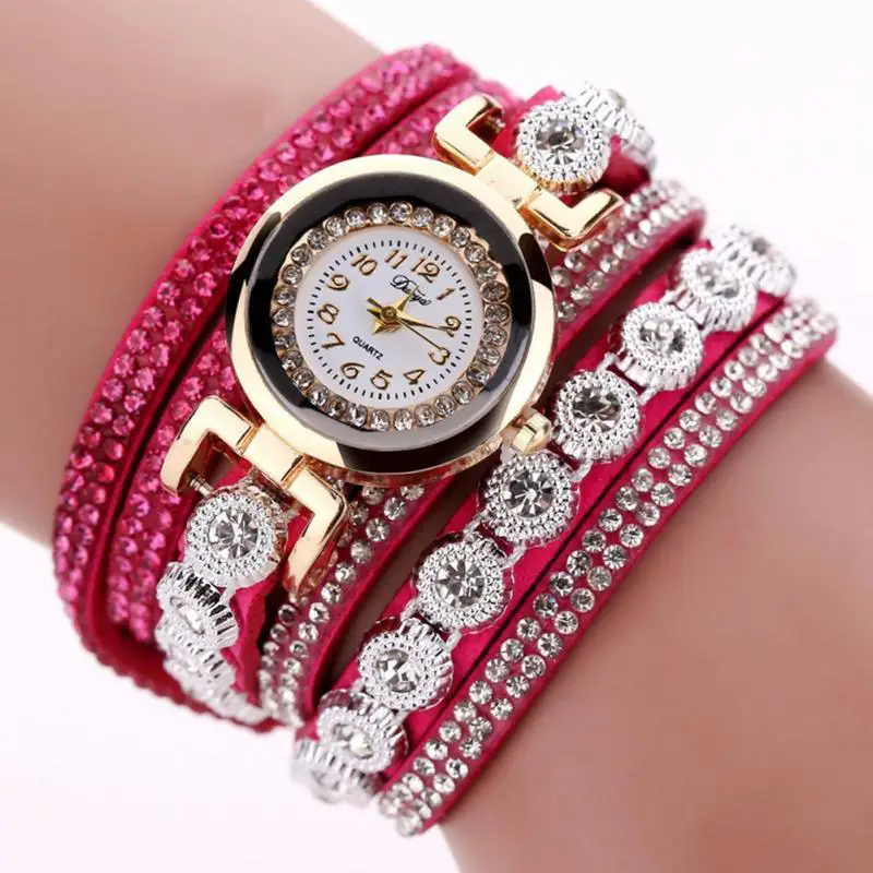 Роскошный кожаный браслет со стразами часы Топ Бренд Алмаз женские кварцевые
