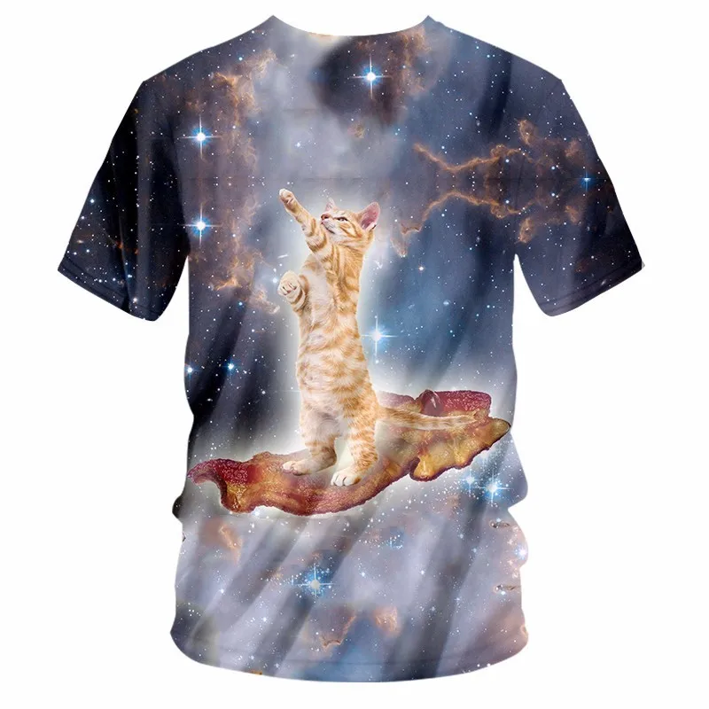 OGKB Men's V Neck Tshirt Funny Print Galaxy Space Cat 3D T-shirts Man Hiphop Streetwear Short Sleeve Unisex Tee Shirts Summer | Мужская