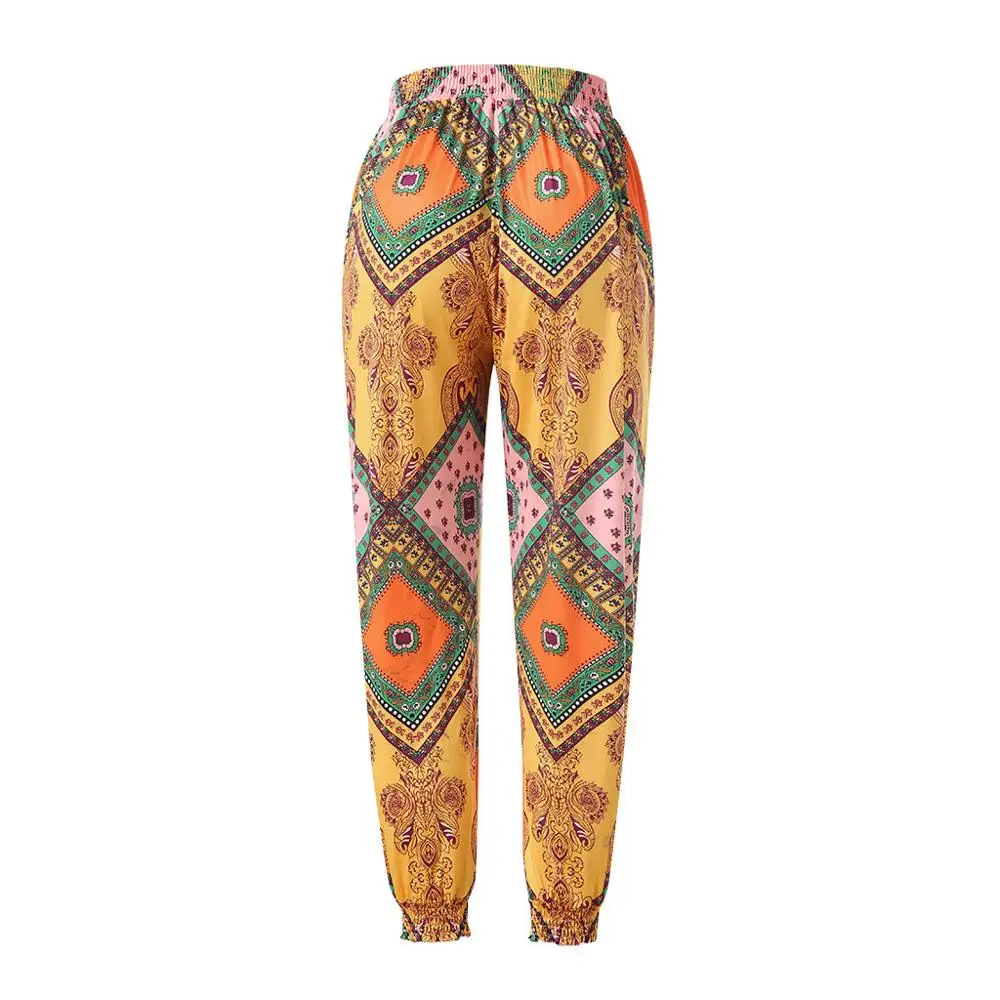Женские богемные шаровары Пляжные штаны с принтом женские свободные pantalon femme