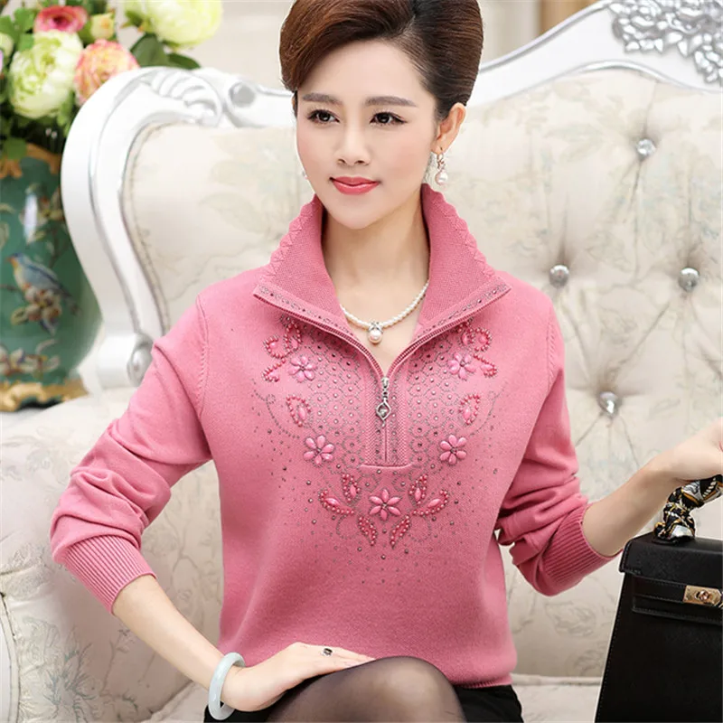 Large Size Autumn Winter Female Sweater Casual Women Knit Coats Fashion Beaded Pullover HK104 | Женская одежда