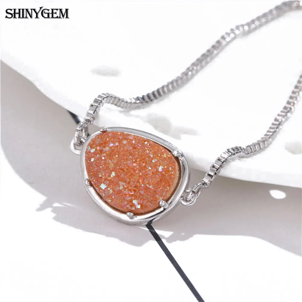ShinyGem модные минеральные друзы Кристалл Регулируемые браслеты с шармами серебряный цвет цепи браслеты натуральный камень браслеты для женщин