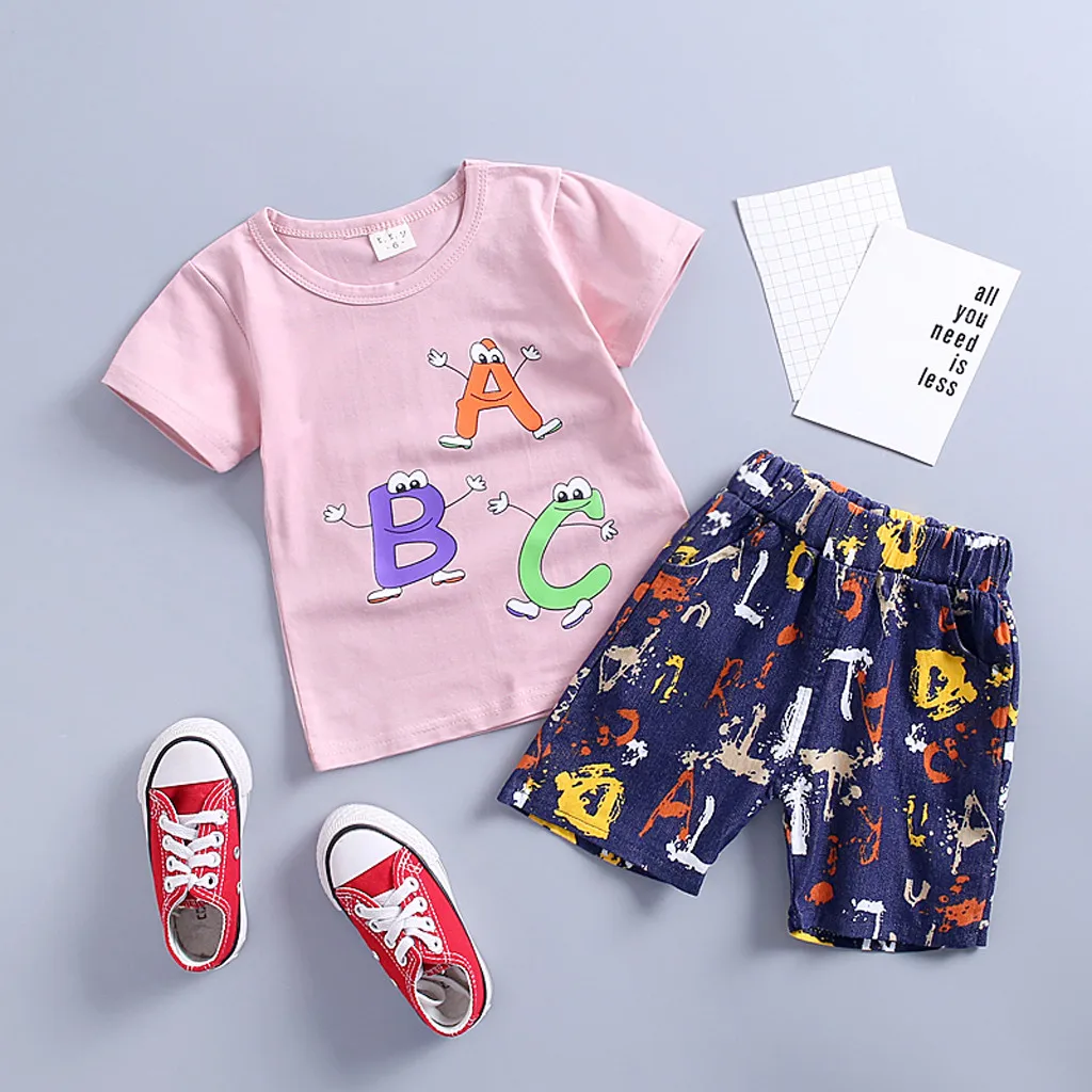 Летняя детская одежда для мальчиков и девочек 2 шт. футболка с принтом в виде