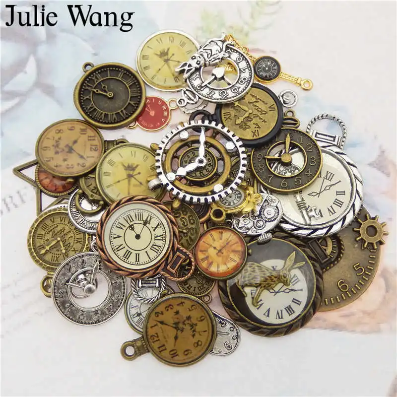 Julie Wang 10 шт. Случайные Смешанные часы лицо шармы сплав ожерелье кулон находка