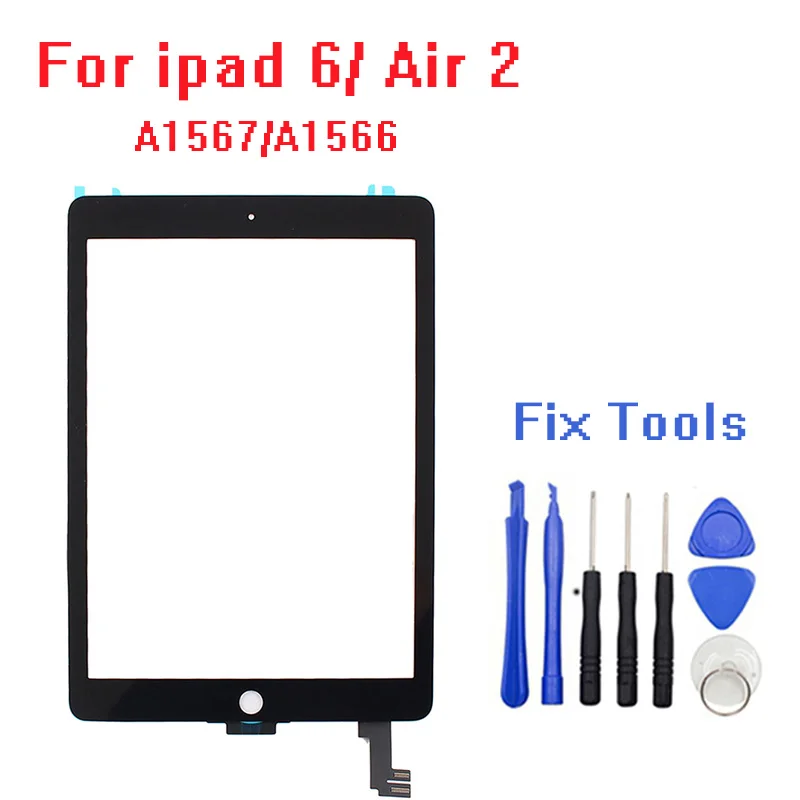 

100% tested For ipad 6 6th air 2 touch screen glass with flex cable A1567 A1566 Free Tools with adhesive