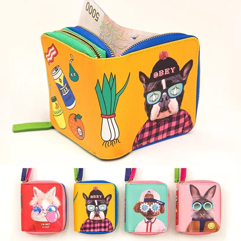 Бульдог белый черный кролик плюшевый узор забавный интересный Мини кошельки