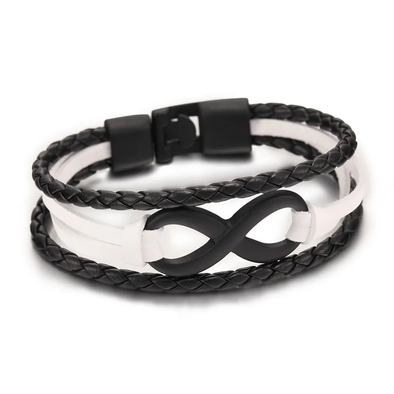 wholesale New Fashion Black plated Infinity Bracelet Genuine Leather Hand Chain Alloy Buckle friendship bracelet men | Украшения и