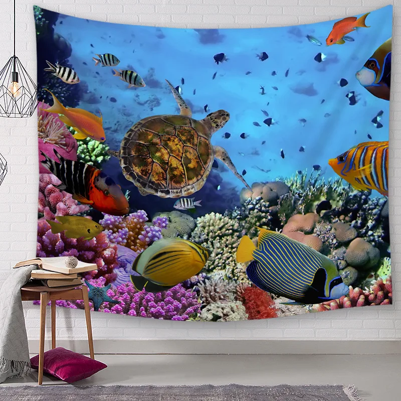 Morigins New Fashion Marine Style Tapestry Sea Turtle Wall Hanging Animal Pattern Home Decoration Textile Blankets Z2 | Дом и сад