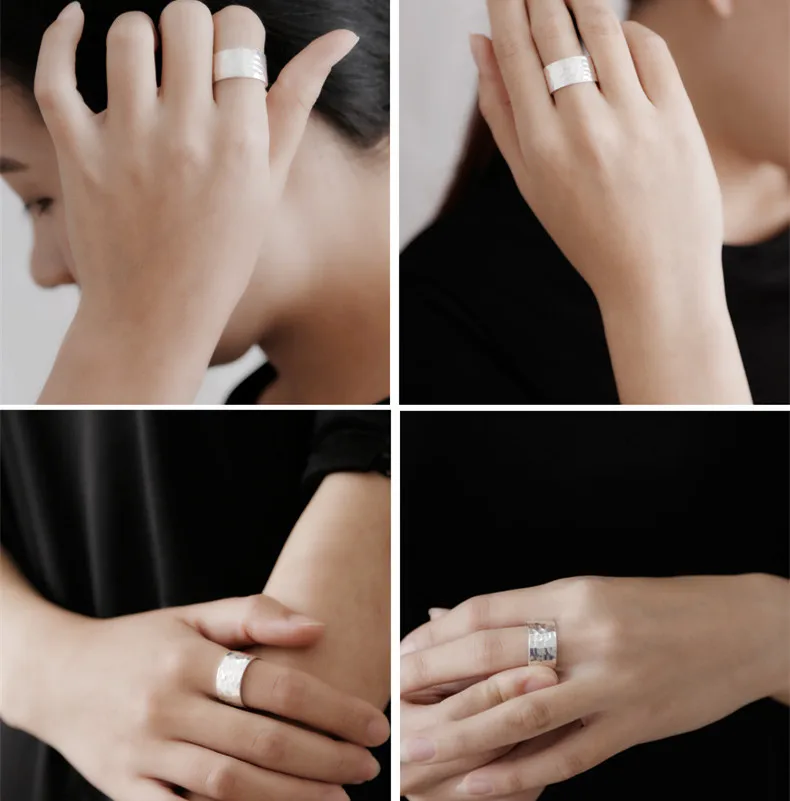 

Uglyless Genuine S 990 Fine Silver Women Personalized Vintage Wide Rings Handmade Knocking Face Ethnic Finger Ring Ethnic Bijoux