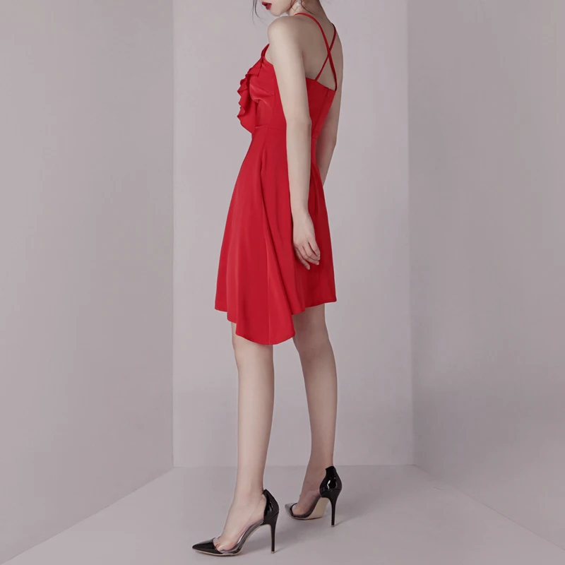 INDRESSME Новинка 2019 элегантное сексуальное асимметричное платье на бретельках со