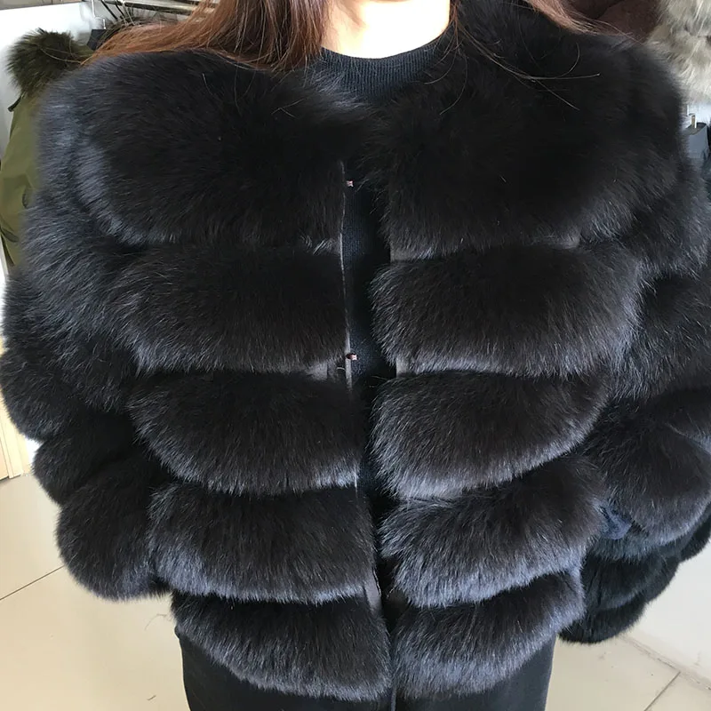 Dark brown Женская шубка из натурального меха OFTBUY, утолщенная шубка из натурального меха лисы с рукавом "три четверти", зима-весна - Цвет: Dark brown