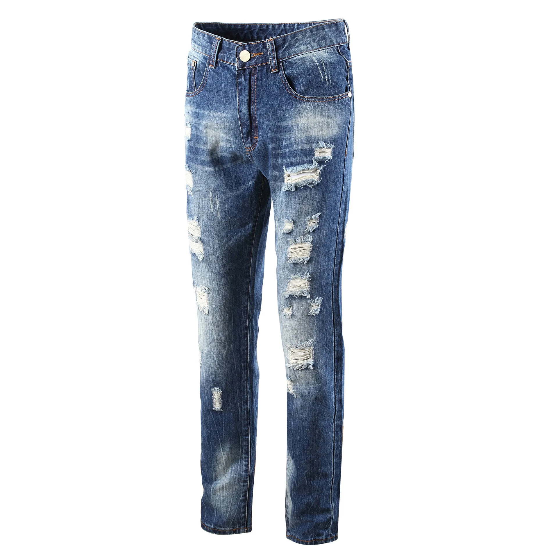 

Straight Slim men ripped jeans High Quality cotton hot style European and American fashion Streetwear Hole Denim pants