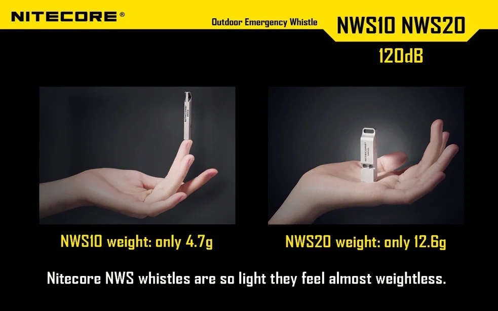 Nitecore NWS10 титановый аварийный ожерелье со свистком уличный кулон 120 дБ с брелоком +