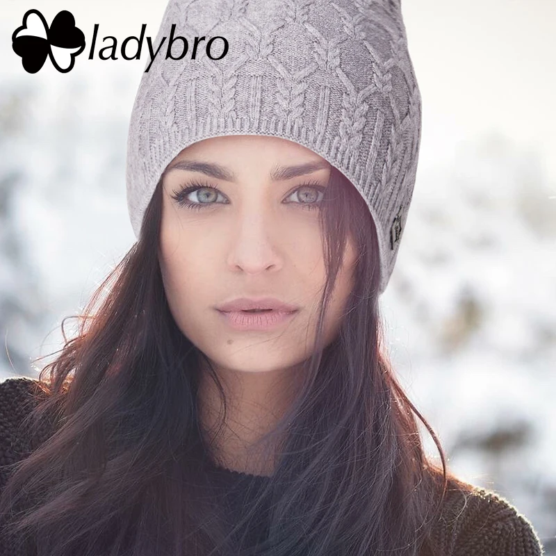 

Ladybro Knitted Hat For Women Beanie Hat Female Beanies Skullies Warm Winter Hat Bonnet Cap Femme Lady Hat Cap For Head 52-56 cm