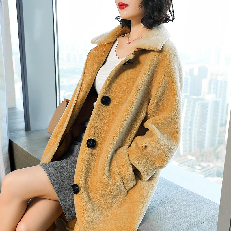 2018 New Women's Winter Real Fur Coat Sheep Sheared Wide-waisted Outer Granules One In The Long Thick Warm Jacket LB138 | Женская