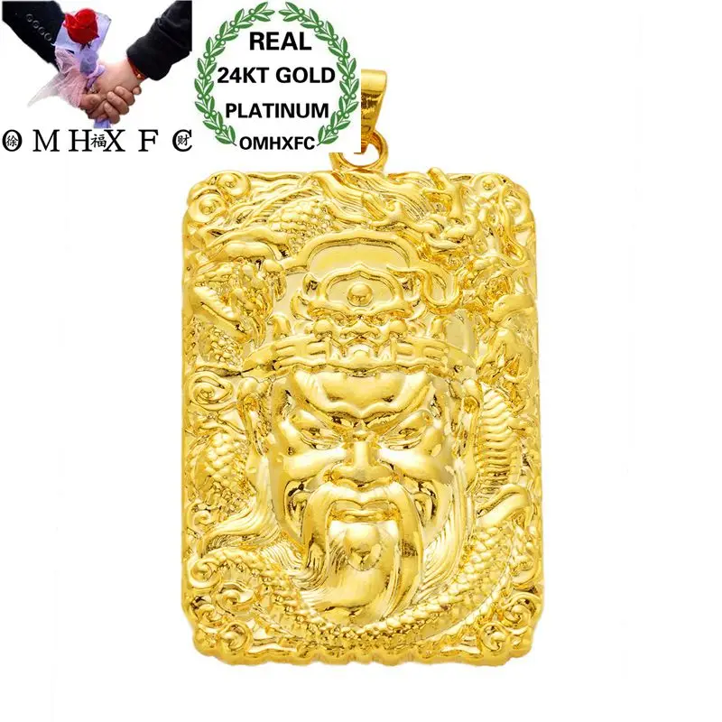 

OMHXFC Оптовая Европейский модный мужской подарок на день рождения и свадьбу прямоугольный Guangong God 24KT Подвеска из настоящего золота PN240