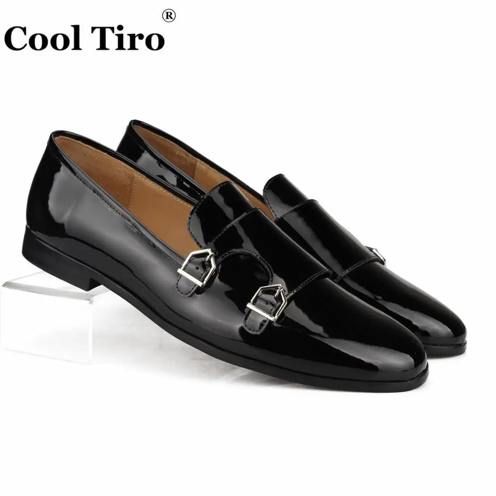 Cool Tiro Black Patent leather Men Loafers Double-Monk Moccasins Slippers Formal Wedding Dress Shoes Flats Business shoes Casual | Обувь