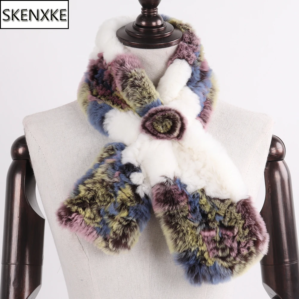 Зимний женский вязаный Настоящий мех кролика шарф натуральный теплый мягкий меховой шарф кролика рекс леди натуральный мех кролика рекс шарфы