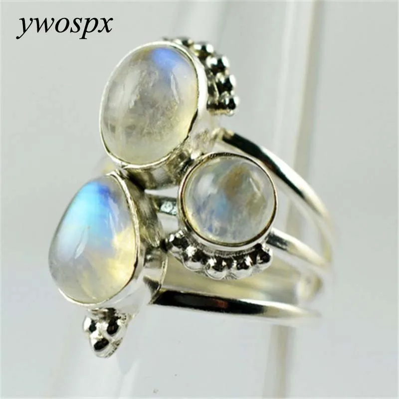 YWOSPX, винтажные, имитация лунного камня, Anillos, серебряного цвета, большие кольца для женщин, ювелирные изделия, свадебные, Anel, Обручальные, вечерние, кольца, подарки Y30