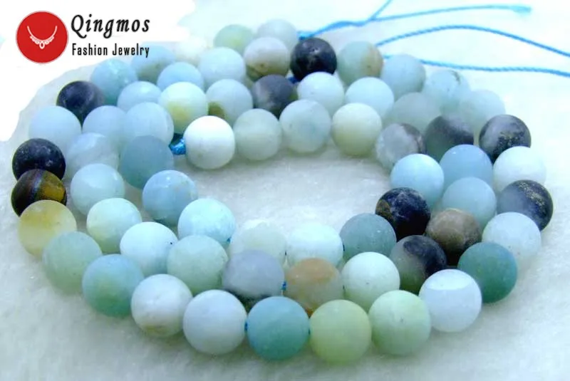 

Qingmos 8mm Round Frost Blue Multicolor Beads for Jewelry Making with Natural Round Amazonite Loose Beads Strand 15"-los608